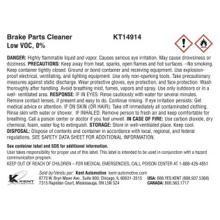  Transfer Label for KT14914 Brake Cleaner - 1564502