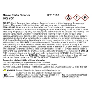  Transfer Label for KT15105 Brake Cleaner - 1564505