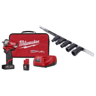  Milwaukee® M12 FUEL™ 3/8" Stubby Impact Wrench Kit with Bi-Positional - 1633948