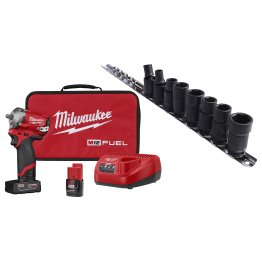  Milwaukee® M12 FUEL™ 3/8" Stubby Impact Wrench Kit with Bi-Positional - 1633950