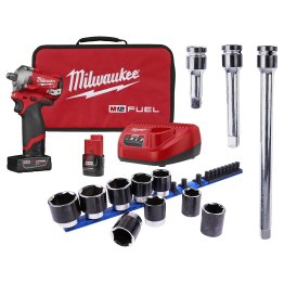  Milwaukee® M12 FUEL™ Stubby 1/2" Impact Wrench Kit w/ Cross-Over Socke - 1633965